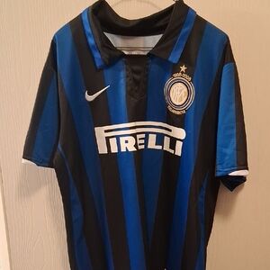 Nike Inter Milan Striped Blue and Black Jersey 2010 David Suazo